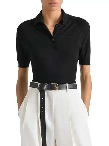 Givenchy Women's Cropped Polo in Second Skin Effect Knit - Black - Size XS | Thumbnail 4 Givenchy Women's Cropped Polo in Second Skin Effect Knit - Black - Size XS | Thumbnail 4