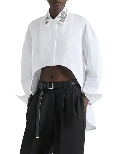 Givenchy Women's Asymmetric Shirt in Poplin with Sequins - White - Size 8 | Thumbnail 3
