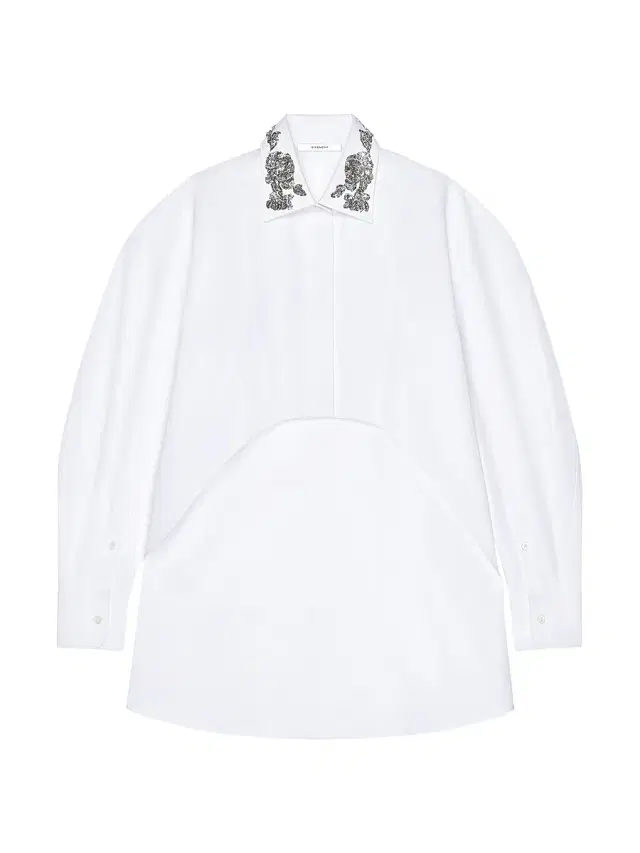 Women's Asymmetric Shirt in Poplin with Sequins - White