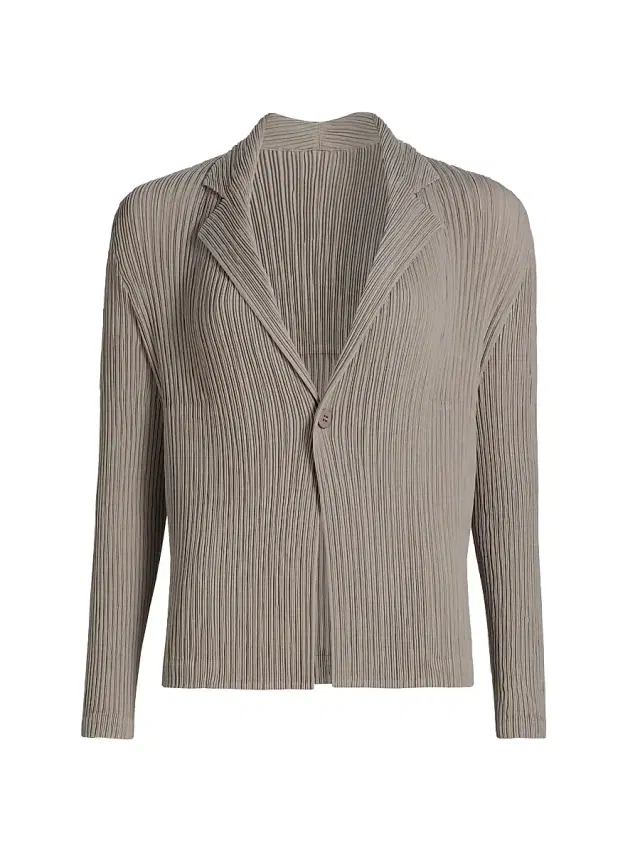 Women's Hatching Pleated Blazer - Greige Women's Hatching Pleated Blazer - Greige