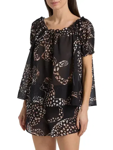 Desmond & Dempsey Women's Jaguar-Print Cotton Pajamas | Thumbnail 3 Desmond & Dempsey Women's Jaguar-Print Cotton Pajamas | Thumbnail 3