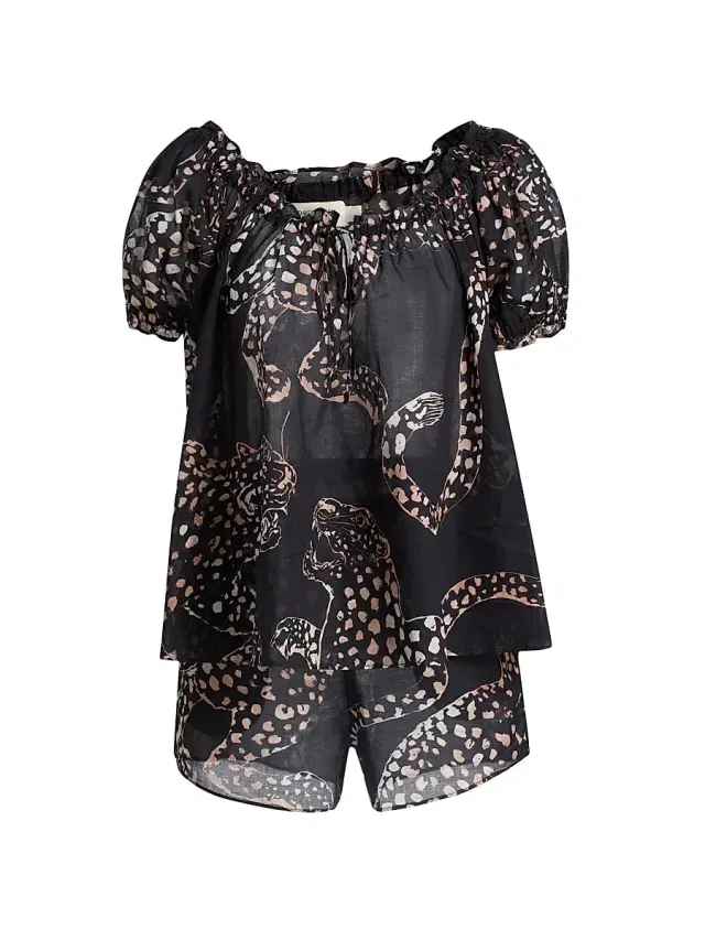 Desmond & Dempsey Women's Jaguar-Print Cotton Pajamas - Jag Navy