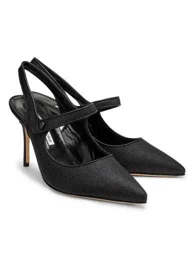 Manolo Blahnik Women's Camparisli 90MM Raffia Mary Jane Pumps - Black | Thumbnail 2 Manolo Blahnik Women's Camparisli 90MM Raffia Mary Jane Pumps - Black | Thumbnail 2