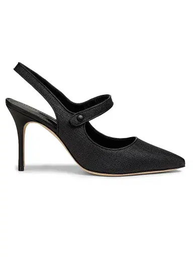 Manolo Blahnik Women's Camparisli 90MM Raffia Mary Jane Pumps - Black | Thumbnail 1 Manolo Blahnik Women's Camparisli 90MM Raffia Mary Jane Pumps - Black | Thumbnail 1