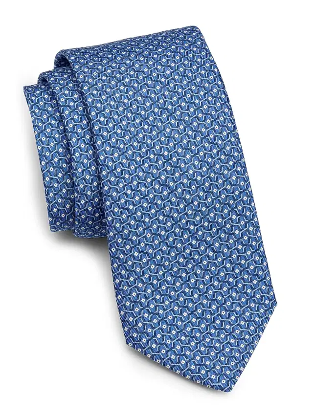 Canali Men's Geometric Silk Tie - Blue