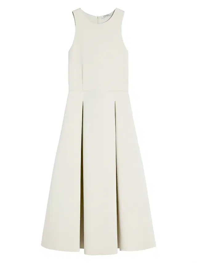 Women's Long Flared Scuba Jersey Dress - Beige