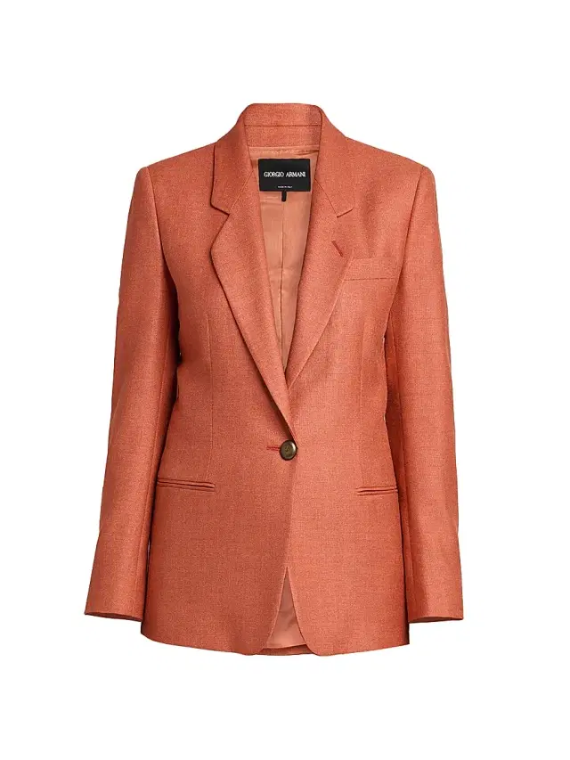 Women's Silk-Wool Single-Button Blazer - Solid Dark Orange