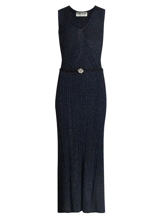 Chiara Boni La Petite Robe Women's Risse Metallic Knit Star Midi-Dress - Dusk Blue