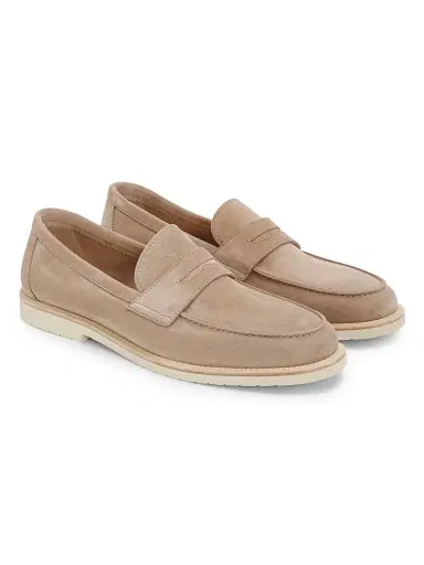 Brunello Cucinelli Men's Suede Penny Loafers - Blue | Thumbnail 2 Brunello Cucinelli Men's Suede Penny Loafers - Blue | Thumbnail 2