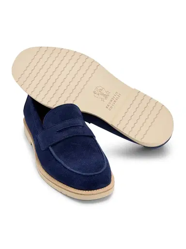 Brunello Cucinelli Men's Suede Penny Loafers - Blue | Thumbnail 12 Brunello Cucinelli Men's Suede Penny Loafers - Blue | Thumbnail 12