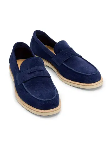 Brunello Cucinelli Men's Suede Penny Loafers - Blue | Thumbnail 8 Brunello Cucinelli Men's Suede Penny Loafers - Blue | Thumbnail 8