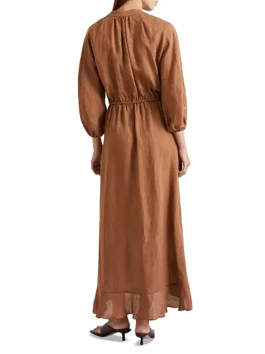 Marella Women's Linen Midi Wrap Dress - Tobacco Brown - Size 8 | Thumbnail 4