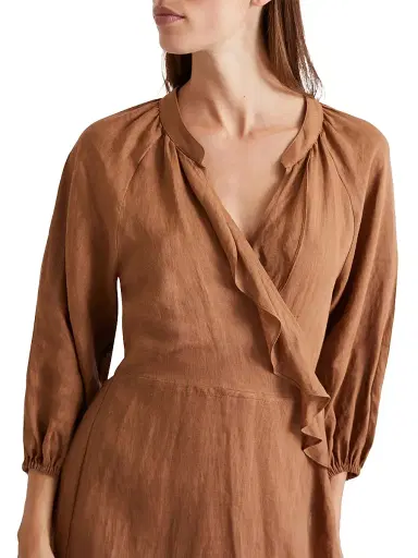 Marella Women's Linen Midi Wrap Dress - Tobacco Brown - Size 8 | Thumbnail 5