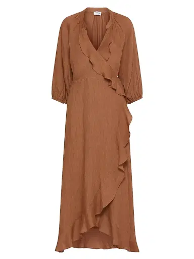 Marella Women's Linen Midi Wrap Dress - Tobacco Brown - Size 8 | Thumbnail 1