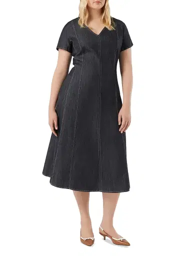 Marina Rinaldi Women's Denim Look Cotton Dress - Navy - Size 16 | Thumbnail 2