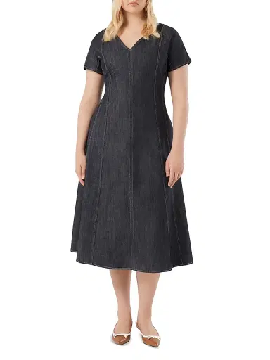 Marina Rinaldi Women's Denim Look Cotton Dress - Navy - Size 16 | Thumbnail 3