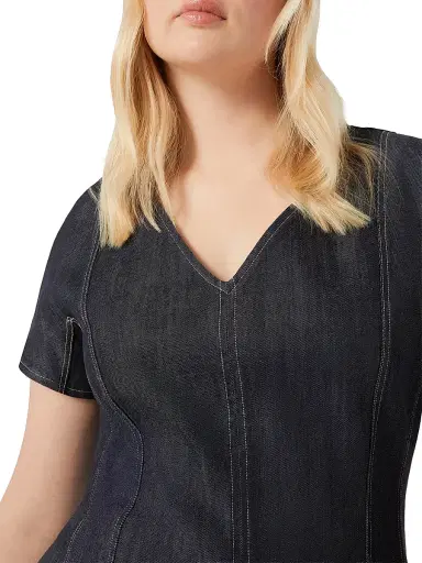 Marina Rinaldi Women's Denim Look Cotton Dress - Navy - Size 16 | Thumbnail 5