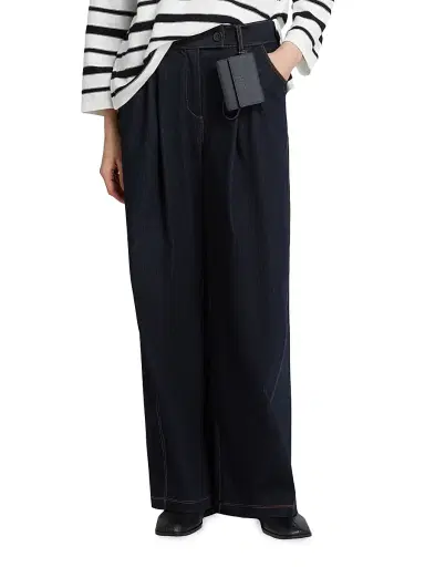 MM Max Mara Women's Straight Fit Denim Look Trousers - Midnightblue - Size XL | Thumbnail 2
