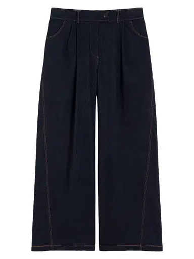 MM Max Mara Women's Straight Fit Denim Look Trousers - Midnightblue - Size XL | Thumbnail 1