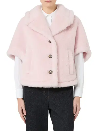 Max Mara Women's Boxy Fit Alpaca and Wool Teddy Fabric Cape - Beige Pink - Size Medium | Thumbnail 3 Max Mara Women's Boxy Fit Alpaca and Wool Teddy Fabric Cape - Beige Pink - Size Medium | Thumbnail 3