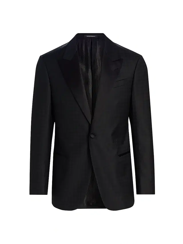 Men's Houndstooth Stretch-Virgin Wool Blazer - Black