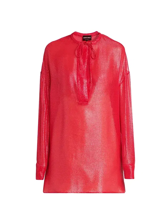 Giorgio Armani Women's Textured-Sheen Sheer Silk-Blend Tunic-Style Blouse - Samba