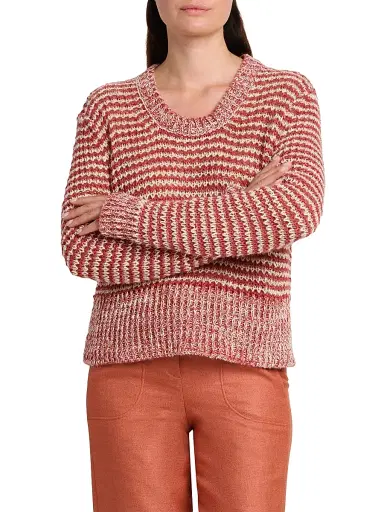 Giorgio Armani Women's Striped Linen-Blend Sweater - Off White | Thumbnail 3 Giorgio Armani Women's Striped Linen-Blend Sweater - Off White | Thumbnail 3