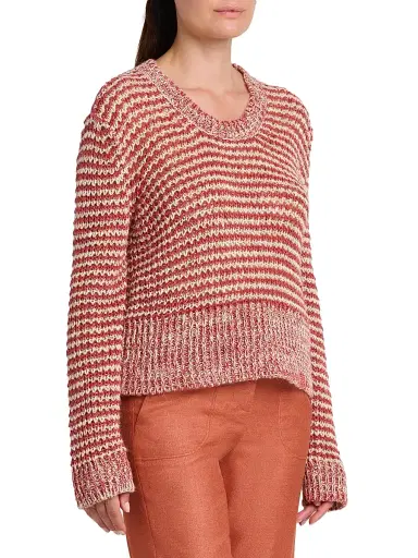 Giorgio Armani Women's Striped Linen-Blend Sweater - Off White | Thumbnail 4 Giorgio Armani Women's Striped Linen-Blend Sweater - Off White | Thumbnail 4