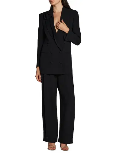Giorgio Armani Women's Rosette Silk Double-Breasted Blazer - Solid Black - Size 4 | Thumbnail 2 Giorgio Armani Women's Rosette Silk Double-Breasted Blazer - Solid Black - Size 4 | Thumbnail 2