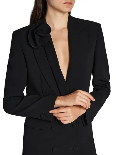 Giorgio Armani Women's Rosette Silk Double-Breasted Blazer - Solid Black - Size 4 | Thumbnail 6 Giorgio Armani Women's Rosette Silk Double-Breasted Blazer - Solid Black - Size 4 | Thumbnail 6