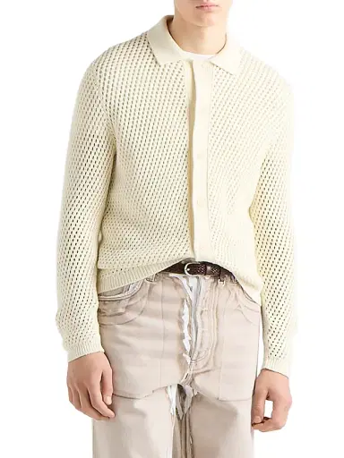 Prada Men's Linen and Cotton Cardigan - Beige Khaki - Size 44 | Thumbnail 2 Prada Men's Linen and Cotton Cardigan - Beige Khaki - Size 44 | Thumbnail 2