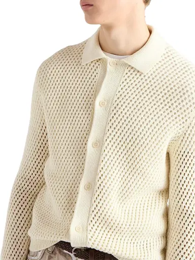 Prada Men's Linen and Cotton Cardigan - Beige Khaki - Size 44 | Thumbnail 4 Prada Men's Linen and Cotton Cardigan - Beige Khaki - Size 44 | Thumbnail 4