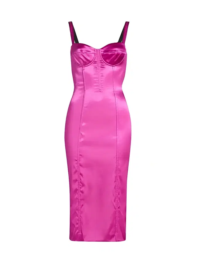 Women's Satin Corset Midi-Dress - Fucsia