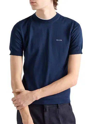 Prada Men's Cotton Crewneck Sweater - Blue - Size 42 | Thumbnail 3 Prada Men's Cotton Crewneck Sweater - Blue - Size 42 | Thumbnail 3
