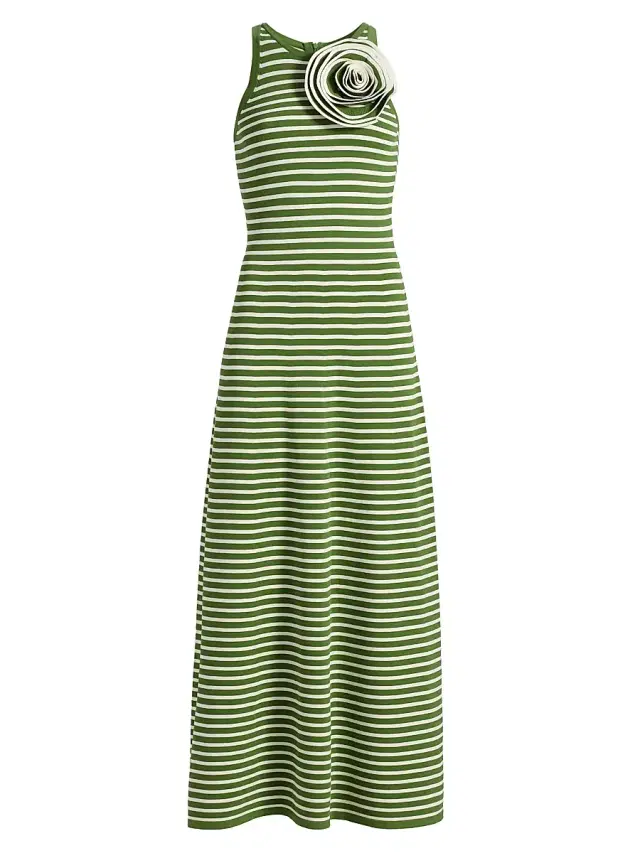 Lela Rose Women's Rosette Striped Sleeveless Maxi Dress - Cactus Multi