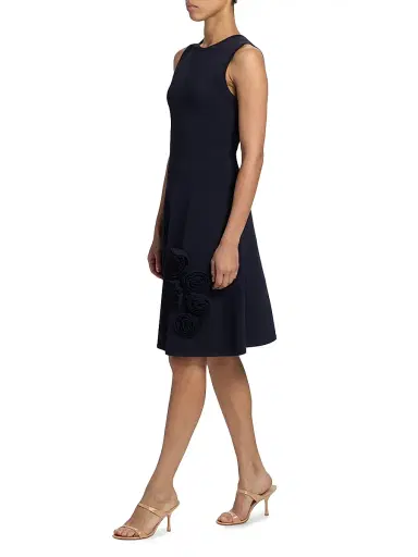 Lela Rose Women's Rose-Appliquéd Fit & Flare Minidress - Navy - Size XS | Thumbnail 4 Lela Rose Women's Rose-Appliquéd Fit & Flare Minidress - Navy - Size XS | Thumbnail 4