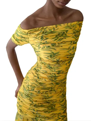 Carolina Herrera Women's Olive Branch Off-the-Shoulder Gathered Silk Gown | Thumbnail 4