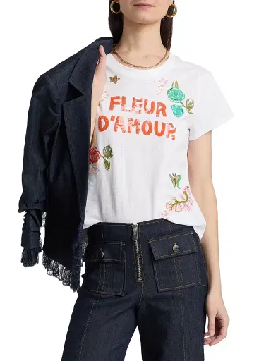 Cinq à Sept Women's Angeli Fleur Damour T-Shirt - White Multi | Thumbnail 3 Cinq à Sept Women's Angeli Fleur Damour T-Shirt - White Multi | Thumbnail 3