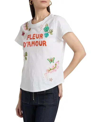 Cinq à Sept Women's Angeli Fleur Damour T-Shirt - White Multi | Thumbnail 4 Cinq à Sept Women's Angeli Fleur Damour T-Shirt - White Multi | Thumbnail 4