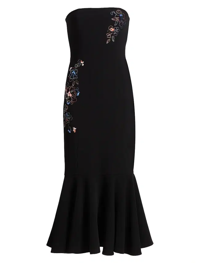 Cinq à Sept Women's Juniper Blooming Linework Fishtail Midi-Dress - Black Multi
