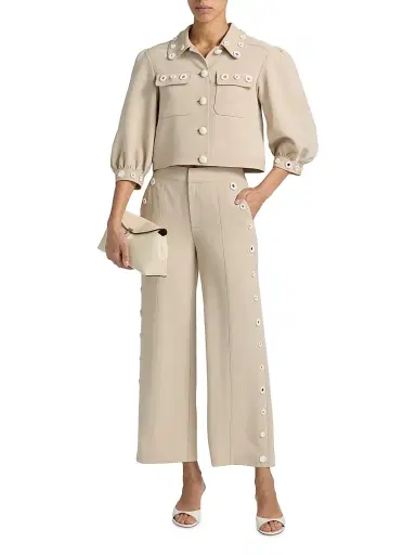 Cinq à Sept Women's Gilliana Crochet Mirrors Crop Pants - Khaki Ivory - Size 10 | Thumbnail 2