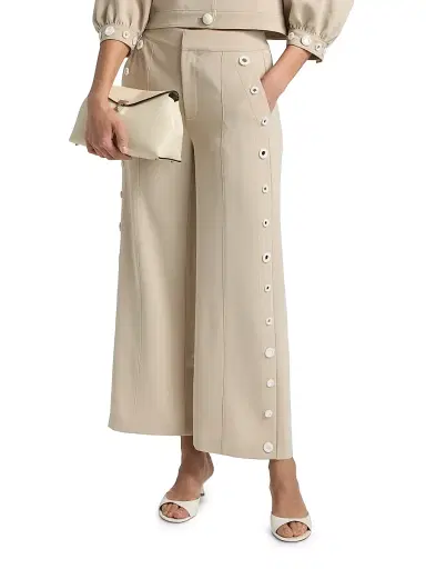 Cinq à Sept Women's Gilliana Crochet Mirrors Crop Pants - Khaki Ivory - Size 10 | Thumbnail 3