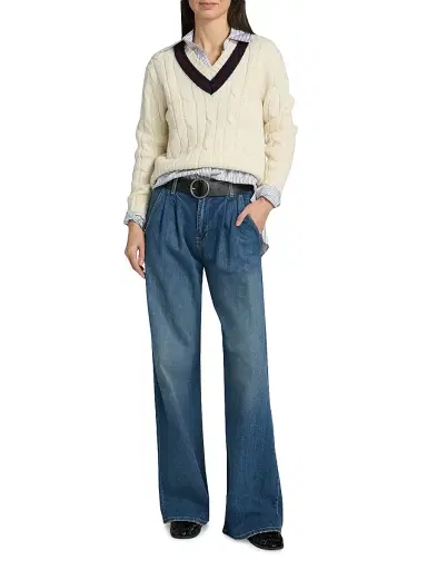 Nili Lotan Women's Fabiana Wool V-Stripe Cable-Knit Sweater | Thumbnail 2 Nili Lotan Women's Fabiana Wool V-Stripe Cable-Knit Sweater | Thumbnail 2