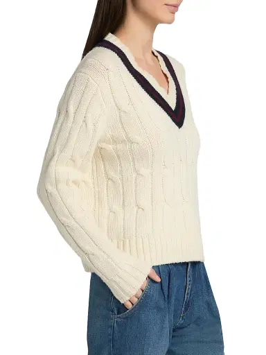Nili Lotan Women's Fabiana Wool V-Stripe Cable-Knit Sweater | Thumbnail 4 Nili Lotan Women's Fabiana Wool V-Stripe Cable-Knit Sweater | Thumbnail 4