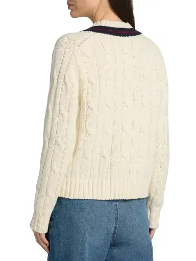 Nili Lotan Women's Fabiana Wool V-Stripe Cable-Knit Sweater | Thumbnail 5 Nili Lotan Women's Fabiana Wool V-Stripe Cable-Knit Sweater | Thumbnail 5
