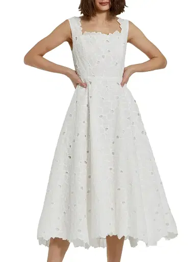 Mac Duggal Women's Embroidered Floral Midi-Dress - White - Size 6 | Thumbnail 1 Mac Duggal Women's Embroidered Floral Midi-Dress - White - Size 6 | Thumbnail 1
