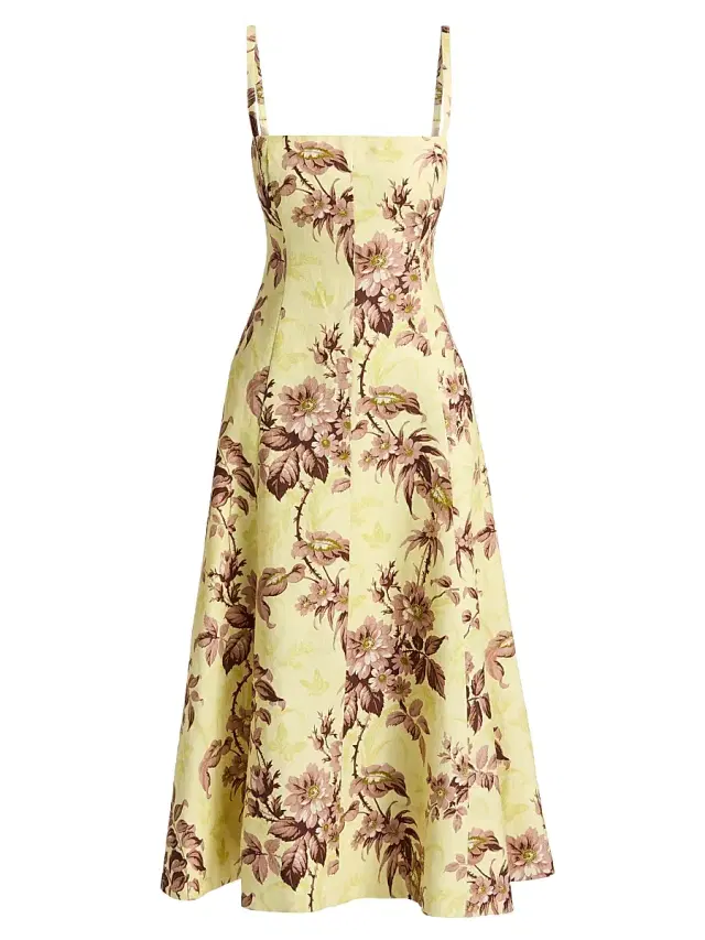 Cara Cara Women's Gimlet Floral Linen Midi-Dress - Windsor Lemon