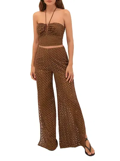 ViX by Paula Hermanny Women's Venice Cotton Wide-Leg Pants - Brown - Size Small | Thumbnail 2