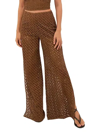 ViX by Paula Hermanny Women's Venice Cotton Wide-Leg Pants - Brown - Size Small | Thumbnail 3
