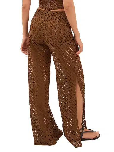ViX by Paula Hermanny Women's Venice Cotton Wide-Leg Pants - Brown - Size Small | Thumbnail 4